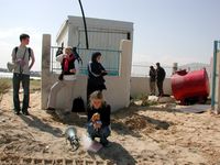 ISM action by the water pumping station in Rafah. Rachel, Giulia, Charlotte and Tom.