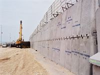 A wall surrounding one of the 19 Israeli settlements built in the Gaza Strip. The spokesman for the settlement presented this wall with the words This is our Berlin Wall.