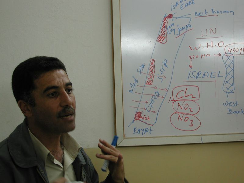 Ashraf Gneim works with the water situation for the municipality of Rafah. The Wall has a lot of implications on the water situation in the occupied territories. Many say that the primary target for the building the wall is to control the water supplies.